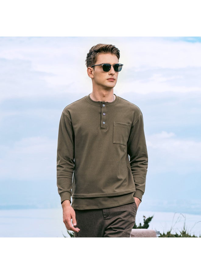 G Heavyweight Henley Neck Long Sleeve T-shirt For Men - 2025 Spring Collection With Pocket Detail And False Two-piece Design - Image 2