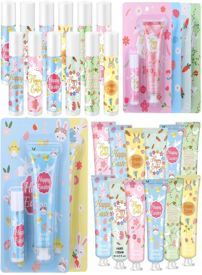 Loopeer 12 Sets Easter Basket Stuffers Bulk Hand Cream and Lip Balm Set Easter Basket Fillers Gifts for Adults Coworkers Women Men Spring Party Favors Travel Size Lotion Goodie Bag Gifts - Image 1