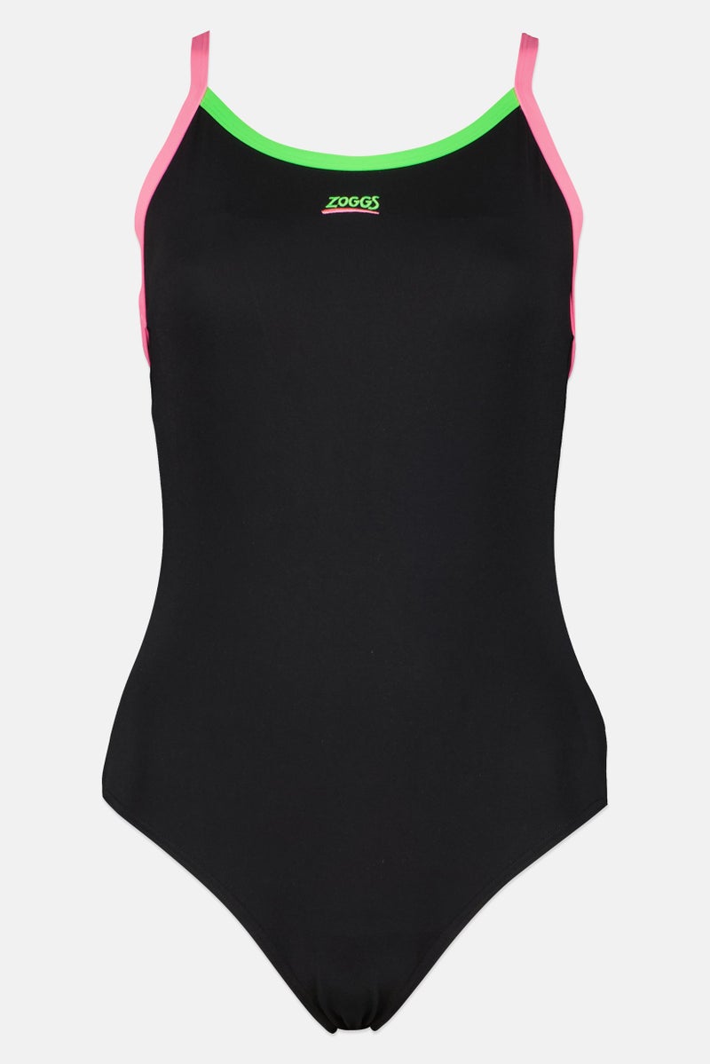 ZOGGS Women Embroidered Logo Sleeveless One Piece Swimsuit, Black - Image 1