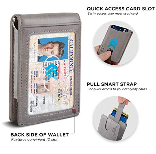SERMAN BRANDS محفظة سِيرمان براندز RFID مضادة للتداخل نحيفة قابلة للطي من الجلد الأصلي للرجال مع مشبك نقود هدية رقيقة (رمادي Slate 1.S) - Image 4