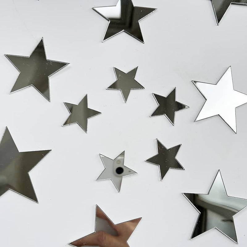 TVPHLLY 40Pcs Silver Stars Acrylic Mirror Wall Stickers with Adhesive Art Decal Satin Paper Baby Kids Bedroom Home DIY Decor Removable Stickers (Silver Stars) - Image 4