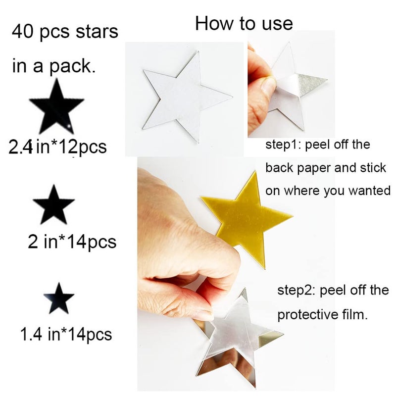 TVPHLLY 40Pcs Silver Stars Acrylic Mirror Wall Stickers with Adhesive Art Decal Satin Paper Baby Kids Bedroom Home DIY Decor Removable Stickers (Silver Stars) - Image 5