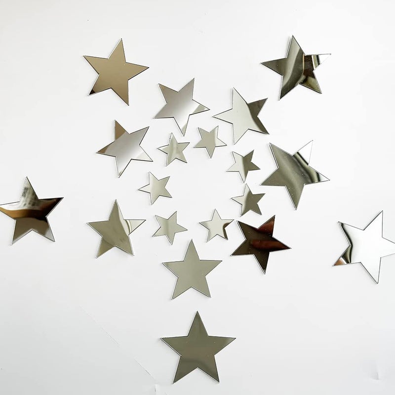 TVPHLLY 40Pcs Silver Stars Acrylic Mirror Wall Stickers with Adhesive Art Decal Satin Paper Baby Kids Bedroom Home DIY Decor Removable Stickers (Silver Stars) - Image 1