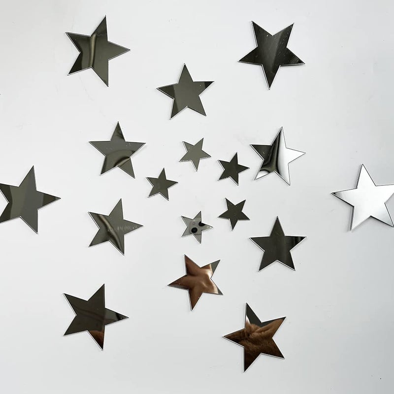 TVPHLLY 40Pcs Silver Stars Acrylic Mirror Wall Stickers with Adhesive Art Decal Satin Paper Baby Kids Bedroom Home DIY Decor Removable Stickers (Silver Stars) - Image 2