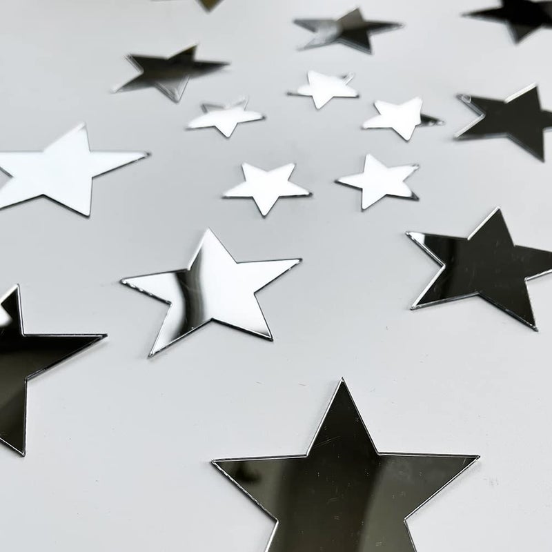 TVPHLLY 40Pcs Silver Stars Acrylic Mirror Wall Stickers with Adhesive Art Decal Satin Paper Baby Kids Bedroom Home DIY Decor Removable Stickers (Silver Stars) - Image 3