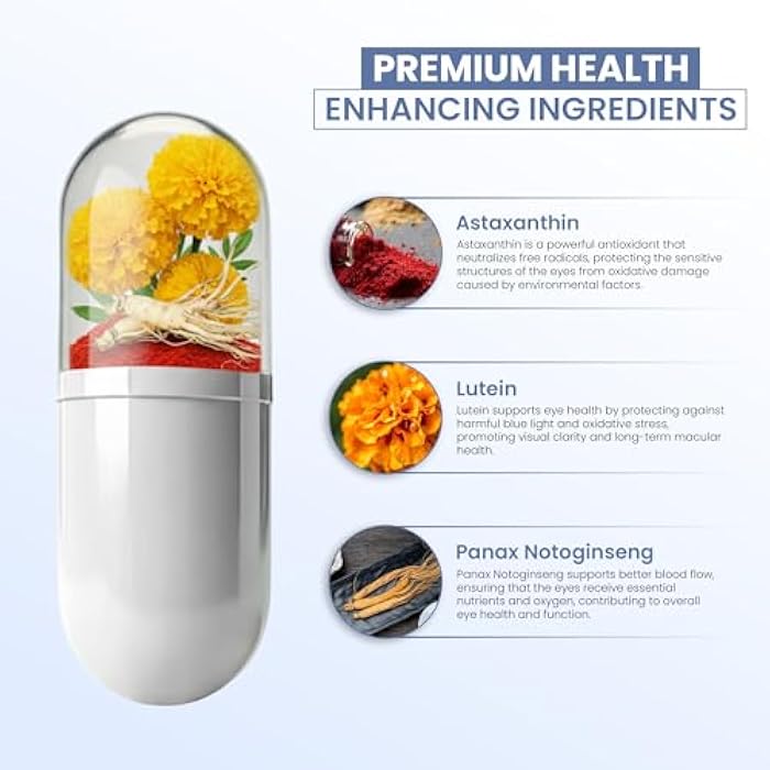 ZEN LIFE HERB Eye Health with Panax Notoginseng Astaxanthin Lutein and Zeaxanthin (60 Capsules) | GMP Certified - Image 2