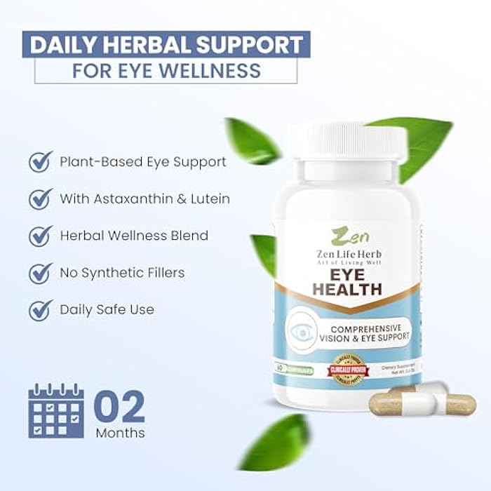 ZEN LIFE HERB Eye Health with Panax Notoginseng Astaxanthin Lutein and Zeaxanthin (60 Capsules) | GMP Certified - Image 3
