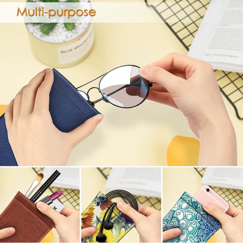 Fintie Fintie Eyeglasses Pouch with Cleaning Cloth, Portable Squeeze Top Vegan Leather Soft Glasses Case Anti-Scratch Sunglasses Bag, Navy Blue  - Image 4
