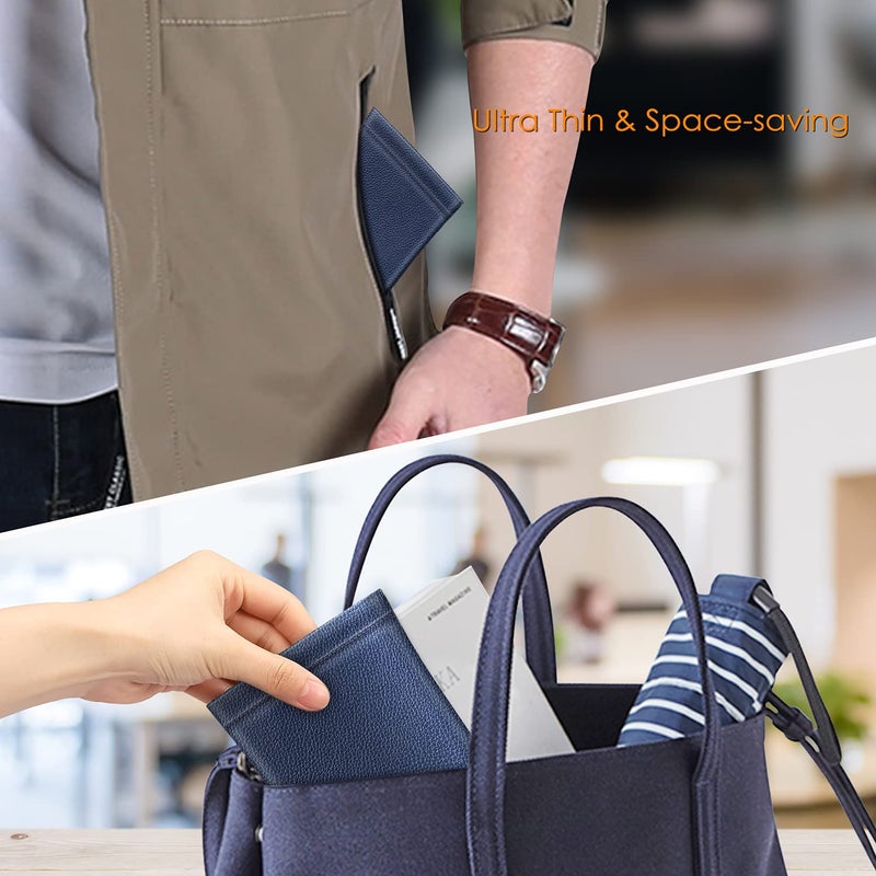Fintie Fintie Eyeglasses Pouch with Cleaning Cloth, Portable Squeeze Top Vegan Leather Soft Glasses Case Anti-Scratch Sunglasses Bag, Navy Blue  - Image 5