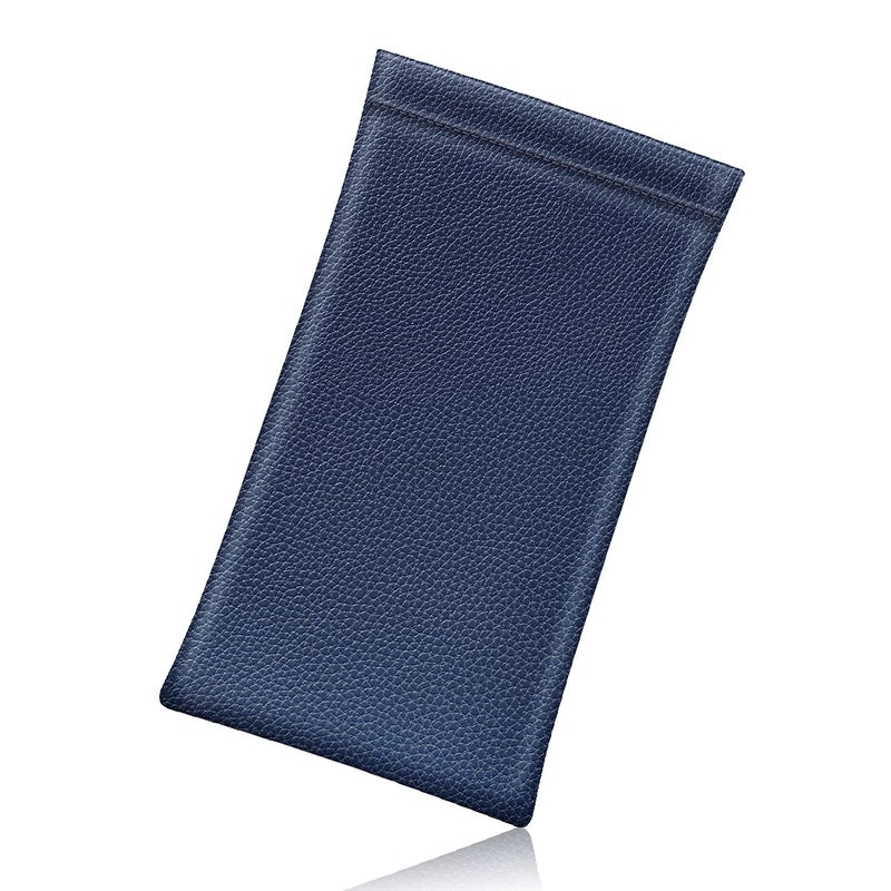 Fintie Fintie Eyeglasses Pouch with Cleaning Cloth, Portable Squeeze Top Vegan Leather Soft Glasses Case Anti-Scratch Sunglasses Bag, Navy Blue  - Image 1
