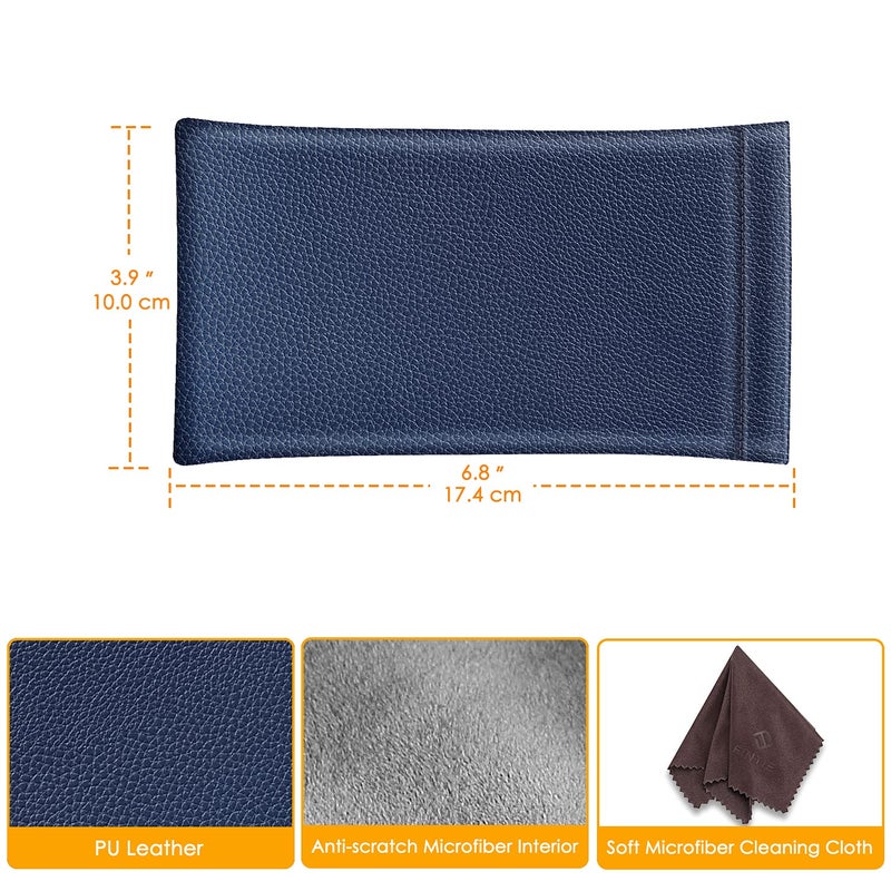 Fintie Fintie Eyeglasses Pouch with Cleaning Cloth, Portable Squeeze Top Vegan Leather Soft Glasses Case Anti-Scratch Sunglasses Bag, Navy Blue  - Image 2