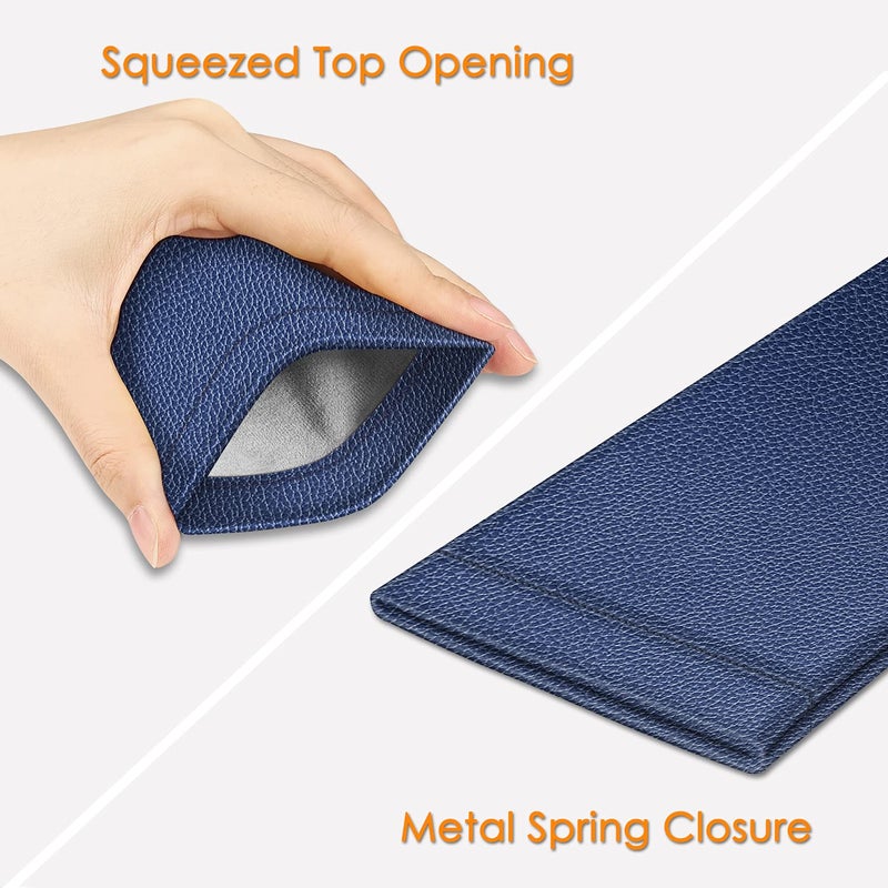 Fintie Fintie Eyeglasses Pouch with Cleaning Cloth, Portable Squeeze Top Vegan Leather Soft Glasses Case Anti-Scratch Sunglasses Bag, Navy Blue  - Image 3