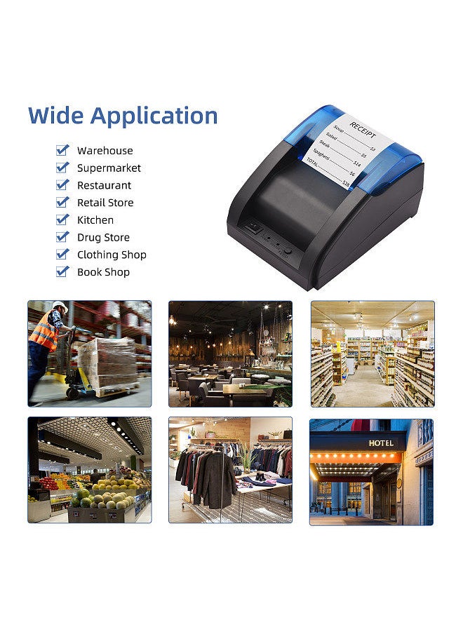 Generic - 58mm Thermal Receipt Printer Direct Thermal USB&BT Connection for Ticket Bill Printing Compatible with iOS Android Windows System ESC/POS Print Commands - Image 1