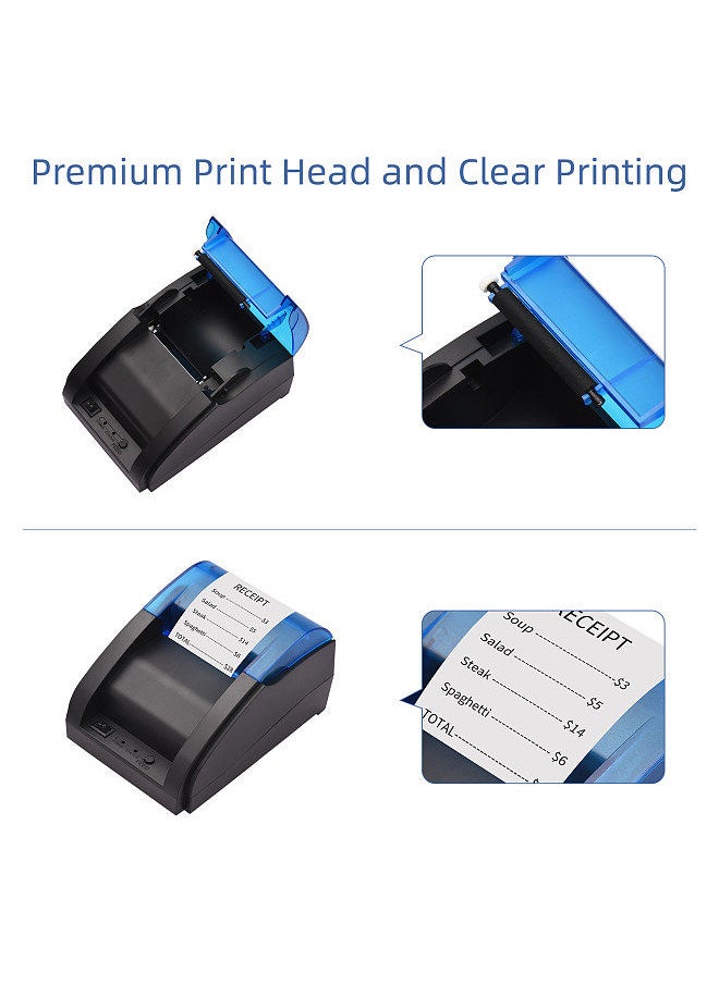 Generic - 58mm Thermal Receipt Printer Direct Thermal USB&BT Connection for Ticket Bill Printing Compatible with iOS Android Windows System ESC/POS Print Commands - Image 1