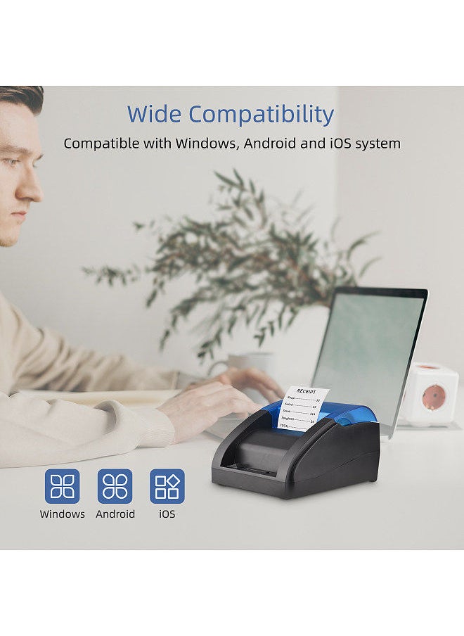Generic - 58mm Thermal Receipt Printer Direct Thermal USB&BT Connection for Ticket Bill Printing Compatible with iOS Android Windows System ESC/POS Print Commands - Image 1