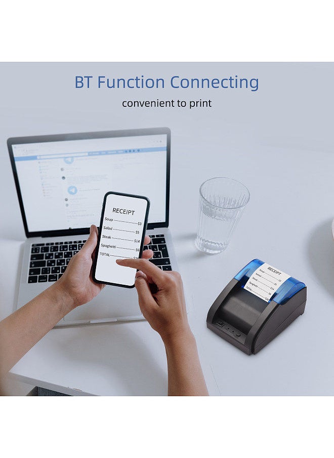 Generic - 58mm Thermal Receipt Printer Direct Thermal USB&BT Connection for Ticket Bill Printing Compatible with iOS Android Windows System ESC/POS Print Commands - Image 1