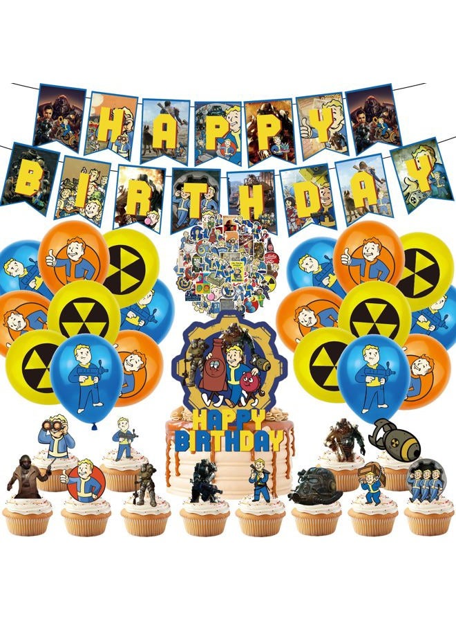 PINUO Gaming Birthday Party Decoration, Include Birthday Banner, Cake Topper, Latex Balloons, and 50pcs Stickers for Kids Teens Gaming Fan Fans Party Supplies - Image 1