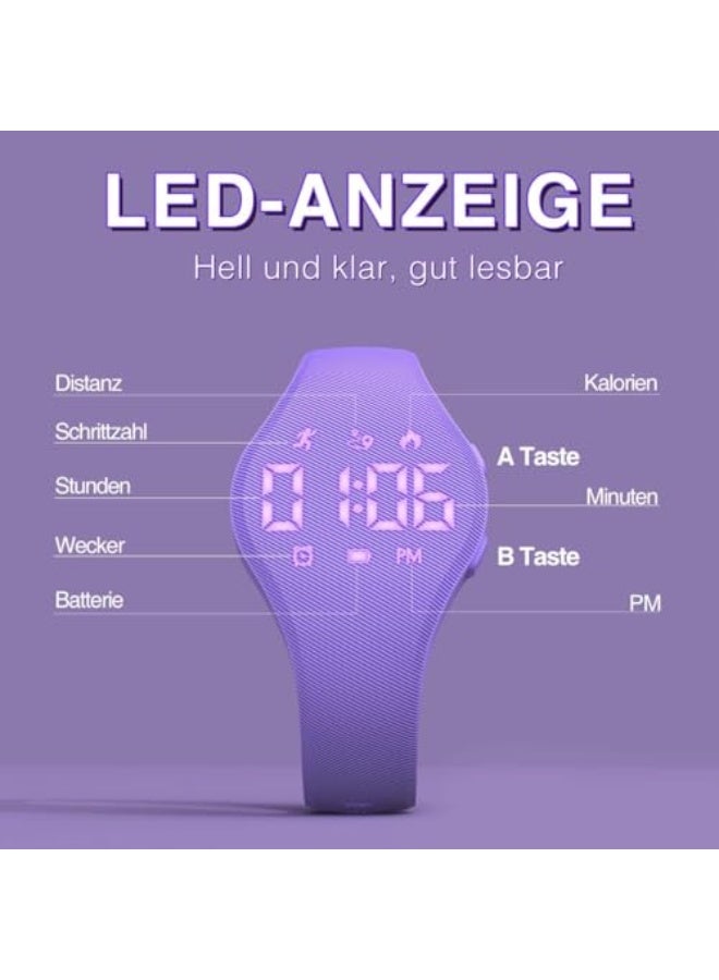 Kids Digital Fitness Tracker Watch with LED Display, 5-15 Years Waterproof Wrist Watch without App with Pedometer Alarm Clock for Kids Boys Girls Teens (Purple) - Image 5