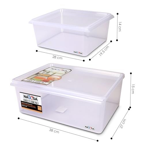 Nayasa Stack N Store Set of 4 | 5 Ltrs & 12 Ltrs |Small + Big | Plastic Storage Boxes with Lid | Side Handle | Stackable Boxes | Multipurpose Storage | Strong and Durable Quality | Clear - Image 5