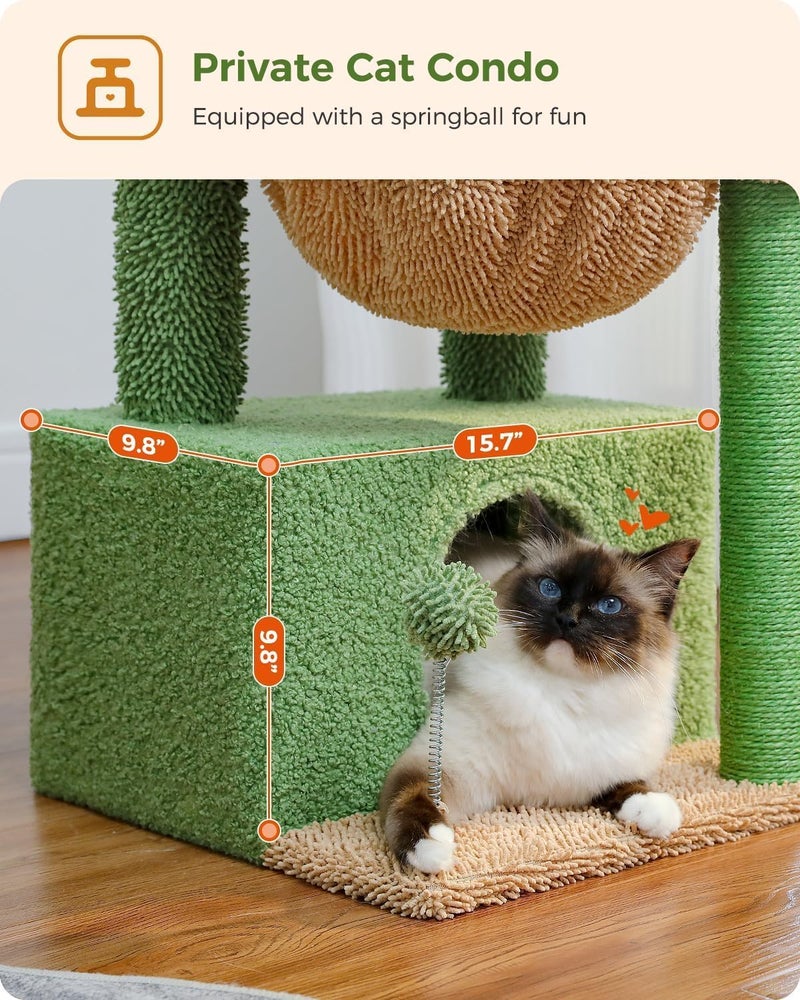 LOYAL RAIN 4-in-1 84 cm Cactus Cat Tree, 33''Cat Tower for Indoor Cats with Large Cat Condo, Cat Scratching Post for Cats with Deep Hammock& Cozy Top Perch, Green - Image 5
