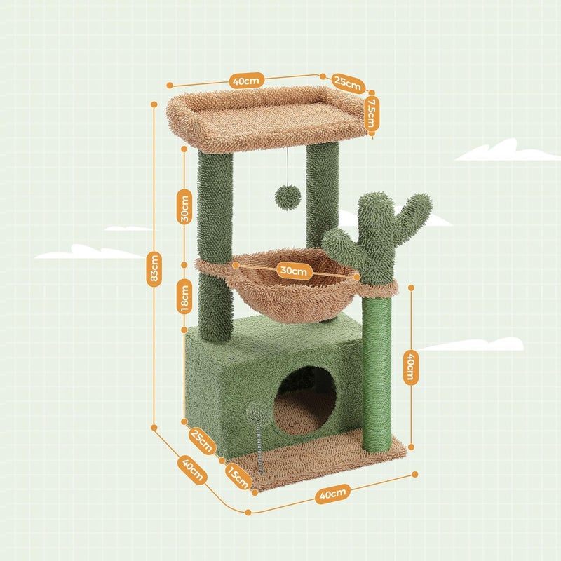 LOYAL RAIN 4-in-1 84 cm Cactus Cat Tree, 33''Cat Tower for Indoor Cats with Large Cat Condo, Cat Scratching Post for Cats with Deep Hammock& Cozy Top Perch, Green - Image 4