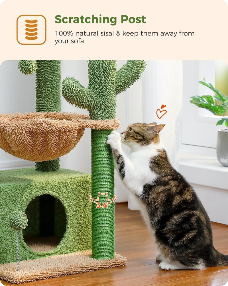 LOYAL RAIN 4-in-1 84 cm Cactus Cat Tree, 33''Cat Tower for Indoor Cats with Large Cat Condo, Cat Scratching Post for Cats with Deep Hammock& Cozy Top Perch, Green - Image 3