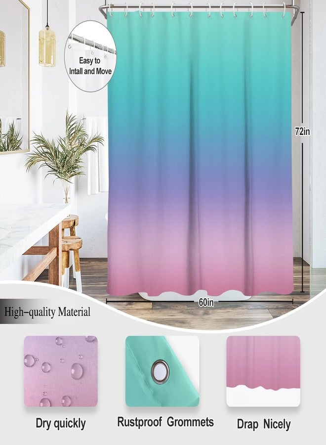 EGLGCC Pink Kids Shower Curtain Bathroom Sets Girls Cute Purple Teal Ombre Colorful Pastel Girly Women Nursery Toddler Preppy Turquoise 60"x72" Non-Slip Rugs Toilet Lid Cover U Shaped Mat Fabric 4 Pcs - Image 4