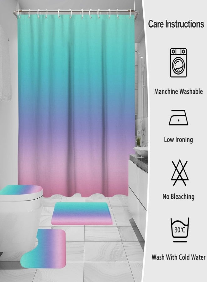 EGLGCC Pink Kids Shower Curtain Bathroom Sets Girls Cute Purple Teal Ombre Colorful Pastel Girly Women Nursery Toddler Preppy Turquoise 60"x72" Non-Slip Rugs Toilet Lid Cover U Shaped Mat Fabric 4 Pcs - Image 5