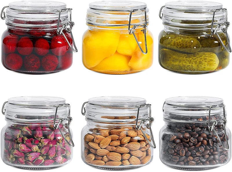 MARTVIA 500 ml Glass Jars with Airtight Lids Wide Mouth Storage Jars with Buckle Lid for Preserving Decorating Canning Jar Dry Food Storage Pasta Spice Beans Flour Set (Set of 6), Transparent - Image 1