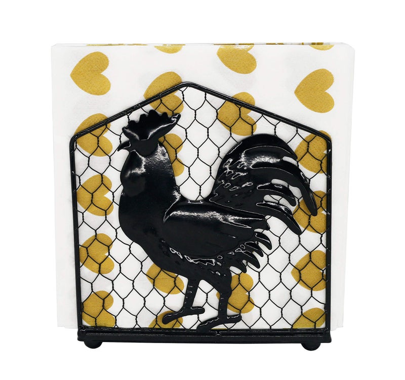 Owlgift Metal Rooster Design Tabletop Napkin HolderFreestanding Tissue DispenserBlack