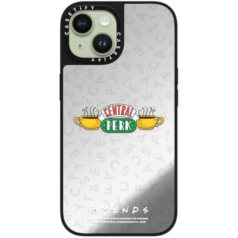 Casetify Mirror iPhone 15 Case 【Friends Co-Lab / 4.9ft Drop Protection/Compatible with Magsafe】 - Central Perk - Silver on Black - Image 3