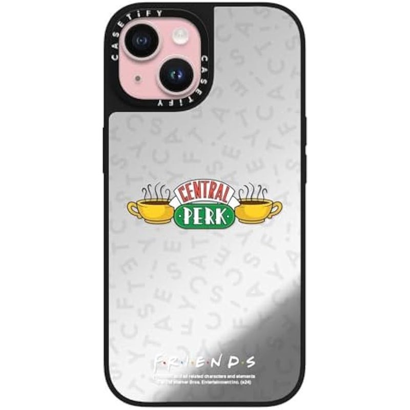 Casetify Mirror iPhone 15 Case 【Friends Co-Lab / 4.9ft Drop Protection/Compatible with Magsafe】 - Central Perk - Silver on Black - Image 1