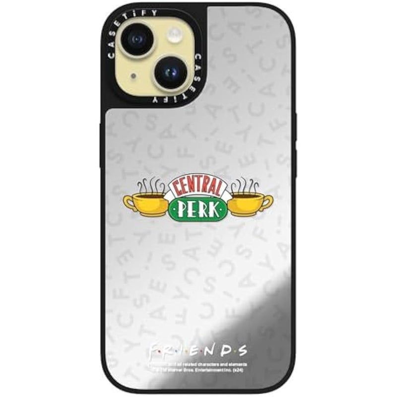 Casetify Mirror iPhone 15 Case 【Friends Co-Lab / 4.9ft Drop Protection/Compatible with Magsafe】 - Central Perk - Silver on Black - Image 2