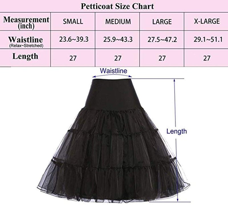 Kumeng Women's 50s Vintage Rockabilly Petticoat Crinoline Tutu Underskirt 27" Length Net Tulle Petticoat Half Slip (FBA), White, Medium - Image 3