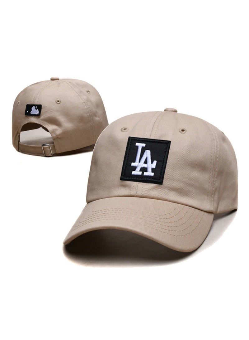 New Era MLB Los Angeles Dodgers Beige Dad Hat with Black Patch White LA Logo