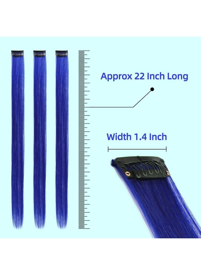 رينبوول وصلات شعر زرقاء من رينبول، 22 بوصة، 10 قطع طويلة ومستقيمة وملونة، مناسبة للأطفال والفتيات والنساء، للحفلات المميزة، مصنوعة من مادة صناعية - Image 3