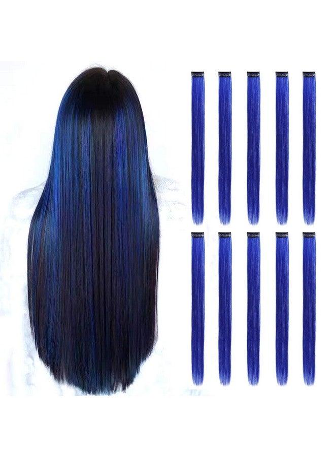 رينبوول وصلات شعر زرقاء من رينبول، 22 بوصة، 10 قطع طويلة ومستقيمة وملونة، مناسبة للأطفال والفتيات والنساء، للحفلات المميزة، مصنوعة من مادة صناعية - Image 1