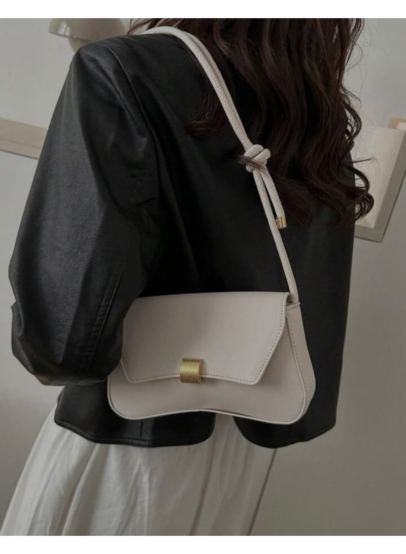 Fashionable white Vintage Baguette Shoulder Bag for Women – Minimalist Underarm Purse for Daily, College & Outings - Image 3