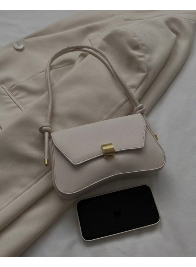 Fashionable white Vintage Baguette Shoulder Bag for Women – Minimalist Underarm Purse for Daily, College & Outings - Image 4