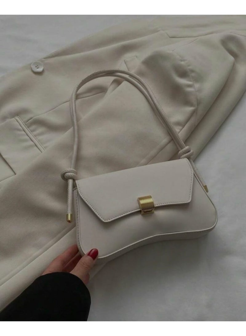 Fashionable white Vintage Baguette Shoulder Bag for Women – Minimalist Underarm Purse for Daily, College & Outings - Image 5