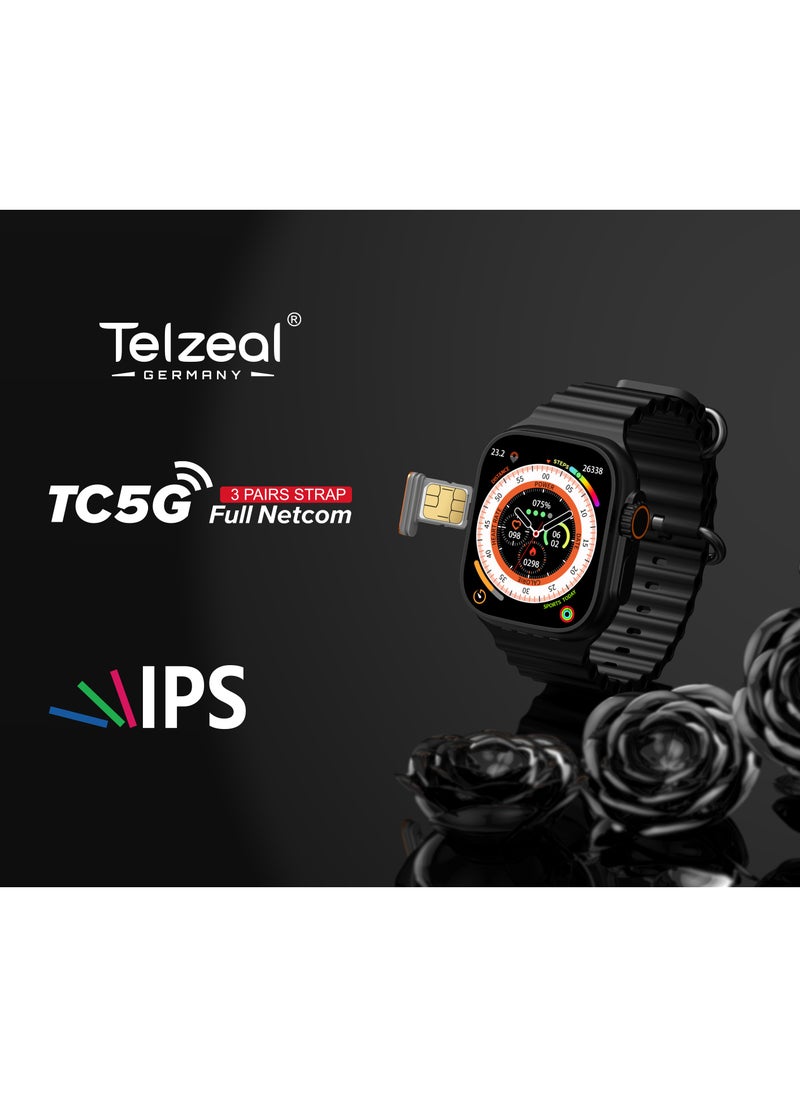 Telzeal TC 5G Smart Watch With Sim Slot 3 Pair Strap And Wireless Charger For Gents And Ladies  - Image 3