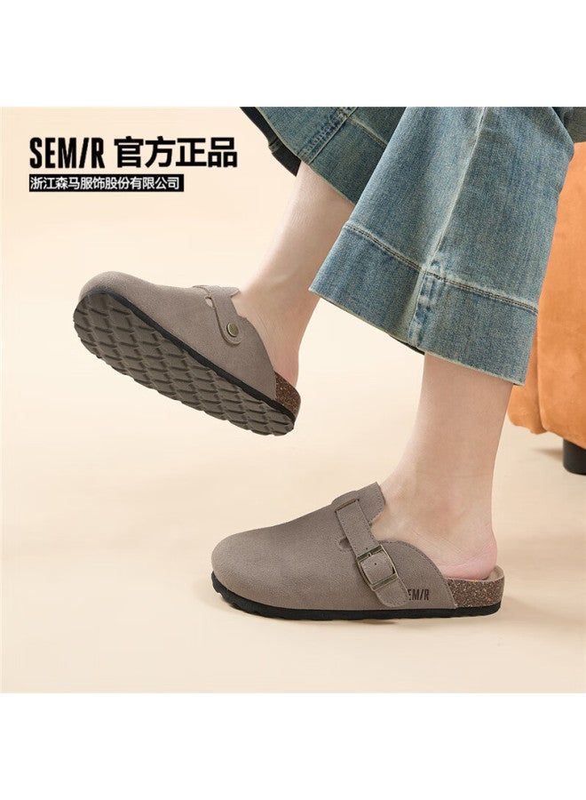 Semir Women's Spring Summer Comfortable Open-toe Slippers Birkenstock Style Szj253052 Gray Brown Size 35