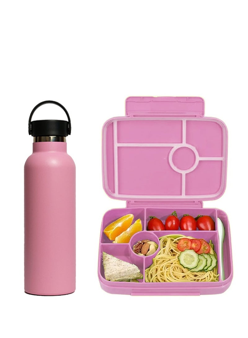 STAR BABiES Star Babies BTS Collections - Lunch Box with 4 Compartments, BPA Free, Leakproof, Insulated Stainless Water Bottle with Carry Cap & Sports Cap 600ml - Pack of 2 -  Pink - Image 1
