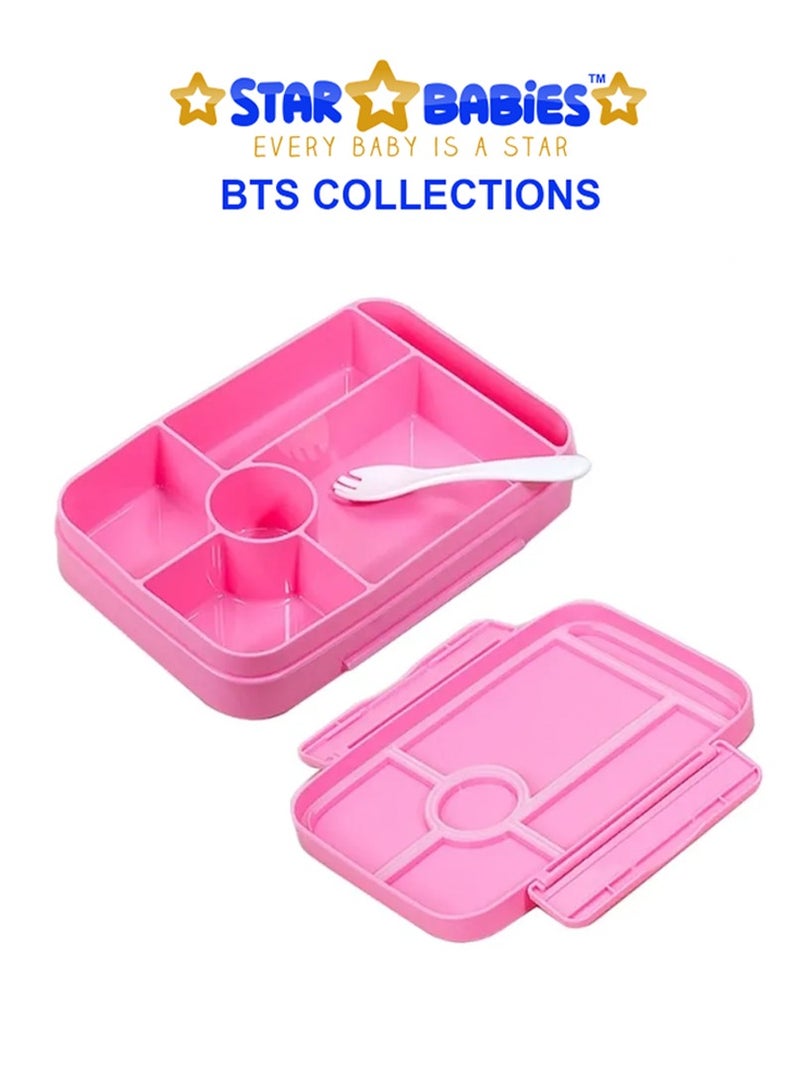 STAR BABiES Star Babies BTS Collections - Lunch Box with 4 Compartments, BPA Free, Leakproof, Insulated Stainless Water Bottle with Carry Cap & Sports Cap 600ml - Pack of 2 -  Pink - Image 4