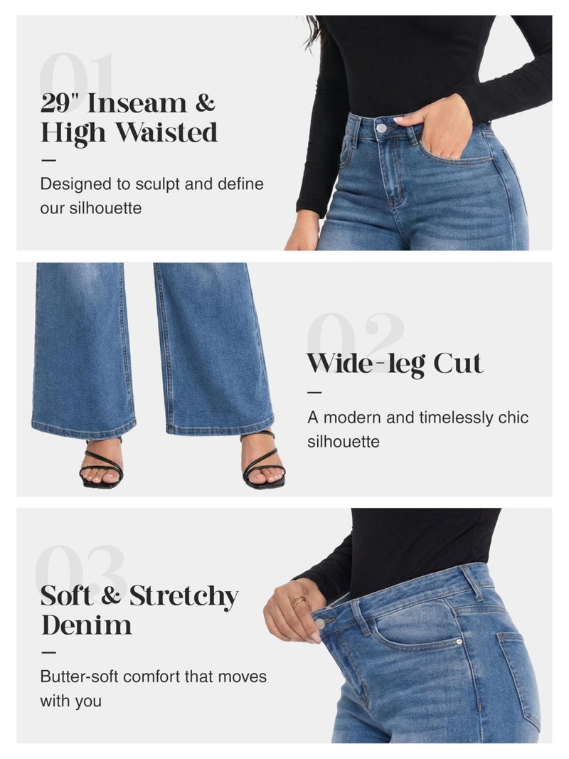ONESO High Waisted Wide Leg Jeans for Women Stretchy Tummy Control Baggy Jeans Trendy Boyfriend Plus Size Denim Pants - Image 5