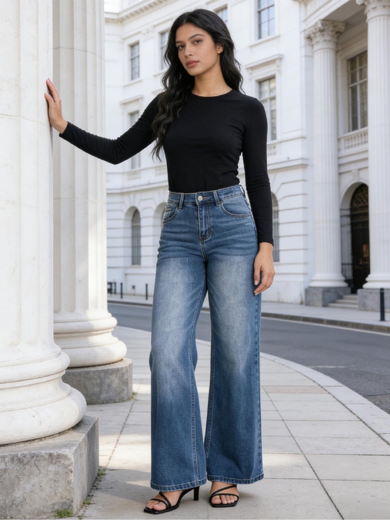 ONESO High Waisted Wide Leg Jeans for Women Stretchy Tummy Control Baggy Jeans Trendy Boyfriend Plus Size Denim Pants - Image 3