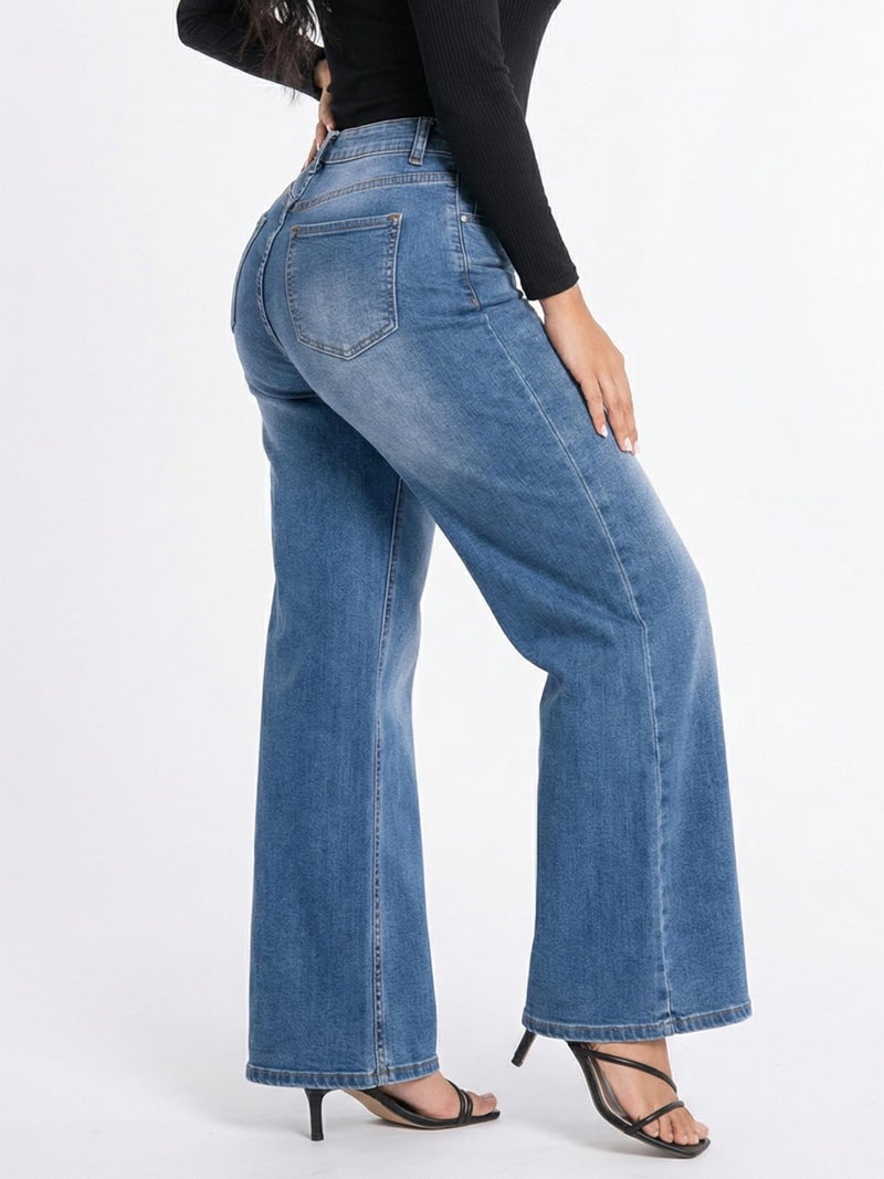 ONESO High Waisted Wide Leg Jeans for Women Stretchy Tummy Control Baggy Jeans Trendy Boyfriend Plus Size Denim Pants - Image 2