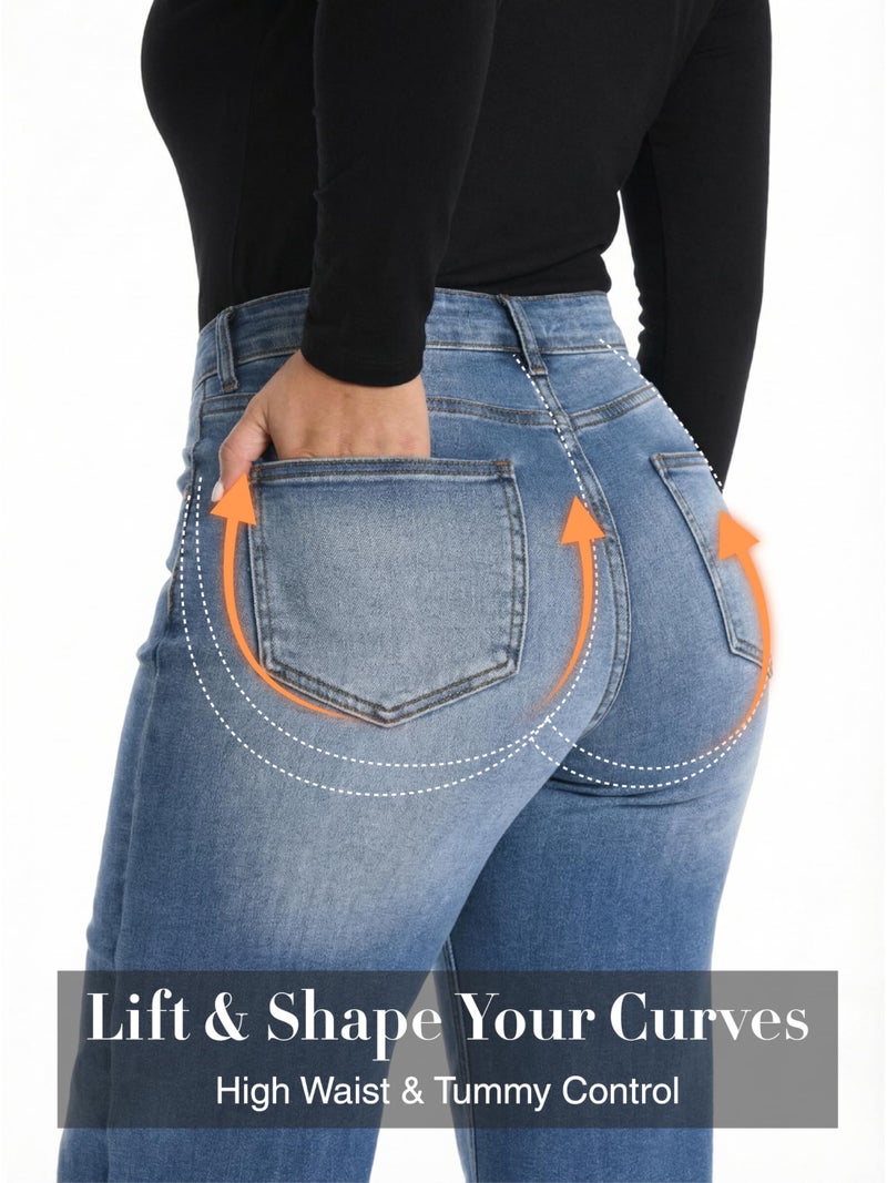 ONESO High Waisted Wide Leg Jeans for Women Stretchy Tummy Control Baggy Jeans Trendy Boyfriend Plus Size Denim Pants - Image 4