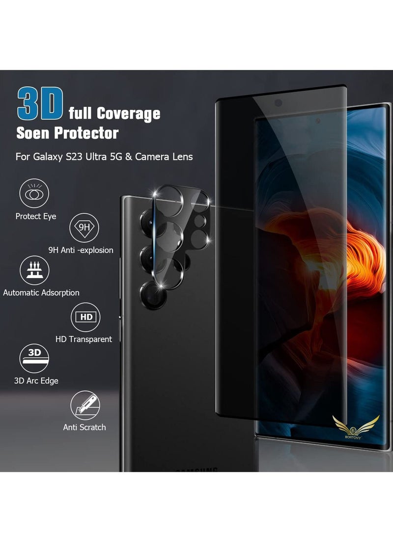 BORTONY S23 Ultra Screen Protector Privacy Mate with Camera Lens Protector 3D Curved Scratch Resistant Bubble Free Anti Spy Flexible Mate for Samsung Galaxy S23 Ultra - Image 2