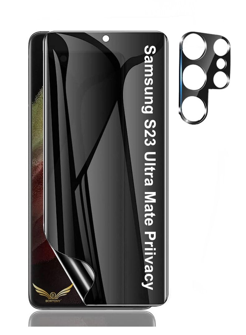 BORTONY S23 Ultra Screen Protector Privacy Mate with Camera Lens Protector 3D Curved Scratch Resistant Bubble Free Anti Spy Flexible Mate for Samsung Galaxy S23 Ultra - Image 1